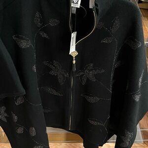 Anne Klein Black Zip-Front Shawl Sweater Jacket